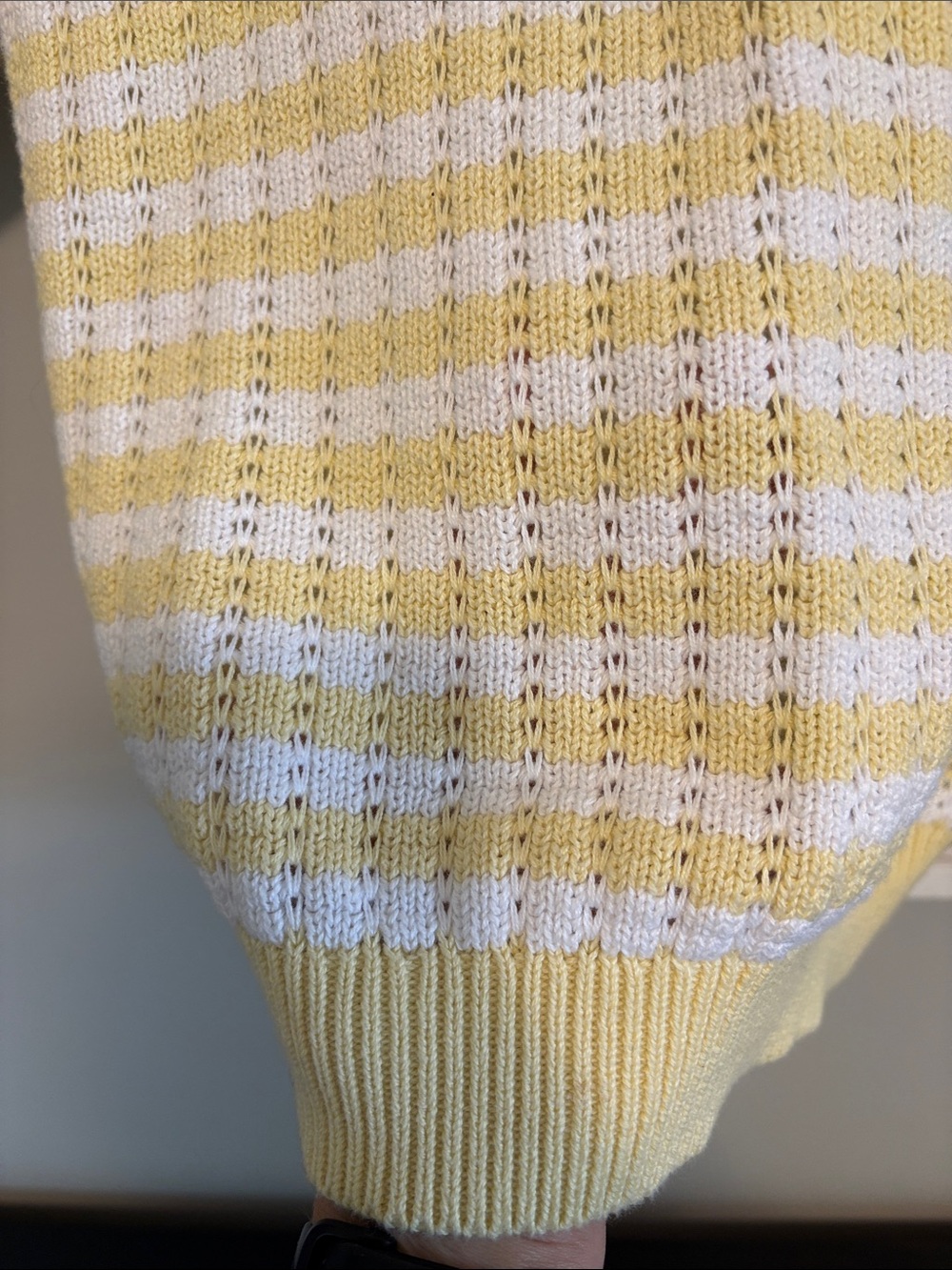 ICON Yellow & White Striped Crewneck Short Puff-Sleeve Sweater - Picture 3 of 5
